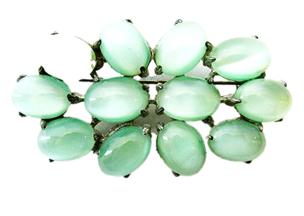 Vintage 1940s Bold Green Opalescent Cabochon Rhinestone Pin - Front