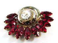 Vintage 1950s Sparkling Mid-Century Ruby-Red and Clear Rhinestone Pin - Front - Thumbnail