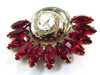 Vintage 1950s Sparkling Mid-Century Ruby-Red and Clear Rhinestone Pin - Front - Thumbnail