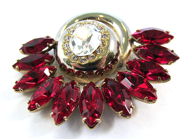 Vintage 1950s Sparkling Mid-Century Ruby-Red and Clear Rhinestone Pin - Front