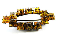 Antique 1920s Signed Czechoslovakia Art Deco Citrine Rhinestone Pin - Front - Thumbnail