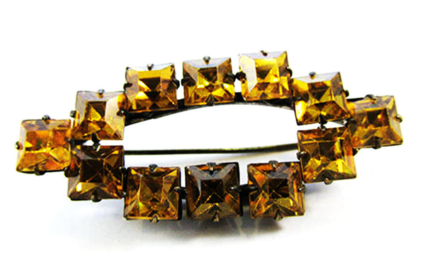 Antique 1920s Signed Czechoslovakia Art Deco Citrine Rhinestone Pin - Front
