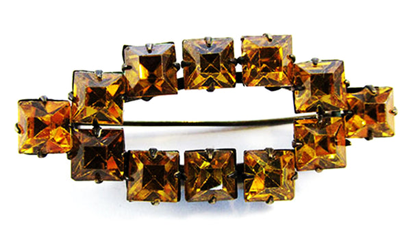 Antique 1920s Signed Czechoslovakia Art Deco Citrine Rhinestone Pin - Close Up