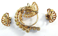 Avant-garde 1950s Amethyst and Clear Rhinestone Pin and Earrings - Back - Thumbnail