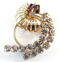 Avant-garde 1950s Amethyst and Clear Rhinestone Pin and Earrings - Pin - Thumbnail