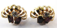 Avant-garde 1950s Amethyst and Clear Rhinestone Pin and Earrings - Earrings - Thumbnail