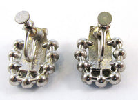 Vintage 1930s Emerald-Green and Clear Rhinestone Silver-Toned Earrings - Back - Thumbnail