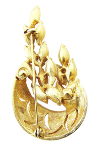 Vintage 1960s Stunning Clear Rhinestone and Gold Floral Pin - Back - Thumbnail