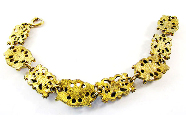 Vintage 1950s Emerald-Green Rhinestone Gold Floral Bracelet - Back