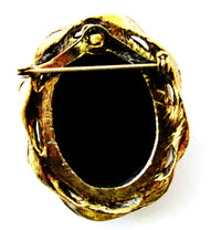 1950s Vintage Mid-Century Black and White Glass Cameo Pin - Back - Thumbnail