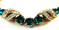 Signed Eisenberg Vintage 1940s Emerald Rhinestone Glamour Bracelet - Close Up - Thumbnail