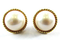 Vintage 1970s Ivory-Colored Pearl Cabochon Pierced Earrings - Front - Thumbnail