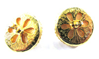 Vintage 1970s Ivory-Colored Pearl Cabochon Pierced Earrings - Backs - Thumbnail