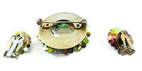 Vintage 1950s Mid-Century Watermelon Rhinestone Pin and Earrings - Set Back - Thumbnail