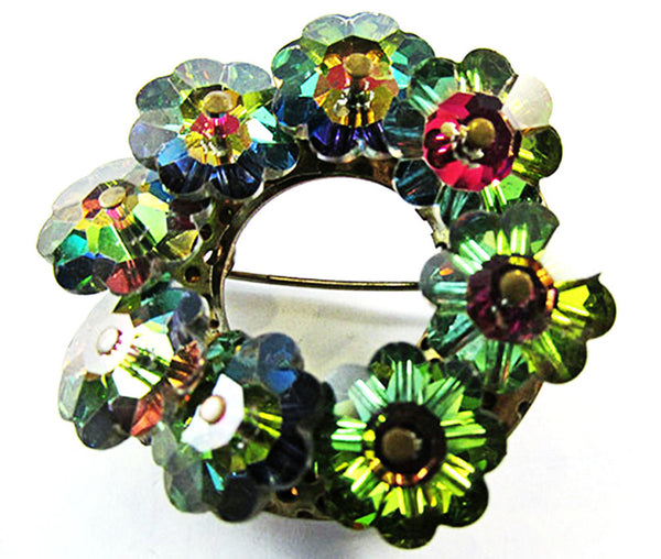 Vintage 1950s Mid-Century Watermelon Rhinestone Pin and Earrings - Pin Front