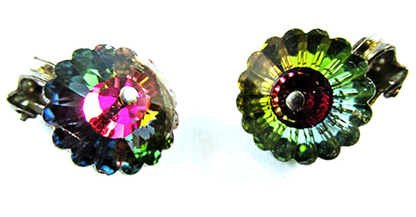 Vintage 1950s Mid-Century Watermelon Rhinestone Pin and Earrings - Earring Fronts