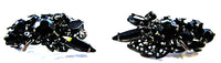 Vintage 1950s Black Rhinestone and Japanned Floral Pin and Earrings - Earrings - Thumbnail
