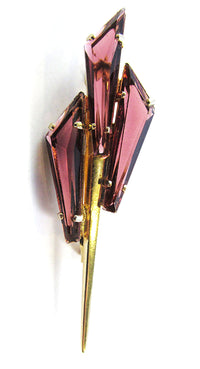 Made in Austria Vintage 1950s Avant-Garde Purple Rhinestone Pin - Front - Thumbnail