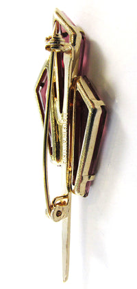 Made in Austria Vintage 1950s Avant-Garde Purple Rhinestone Pin - Back - Thumbnail