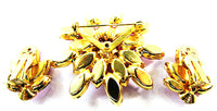 Vintage 1950s Pink Rhinestone Floral Pin and Earrings Set - Back - Thumbnail