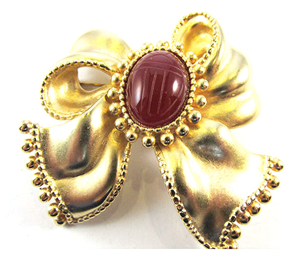 P.E.P. (Erwin Pearl) Vintage 1960s Designer Carnelian Scarab Bow Pin - Front