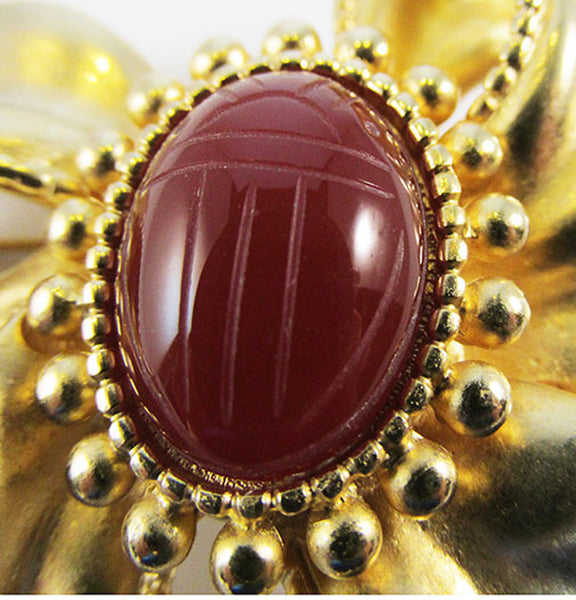 P.E.P. (Erwin Pearl) Vintage 1960s Designer Carnelian Scarab Bow Pin - Close Up