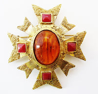 Vintage 1950s Cadoro Gripoix Rhinestone Maltese Cross Pin/Pendant - Front - Thumbnail