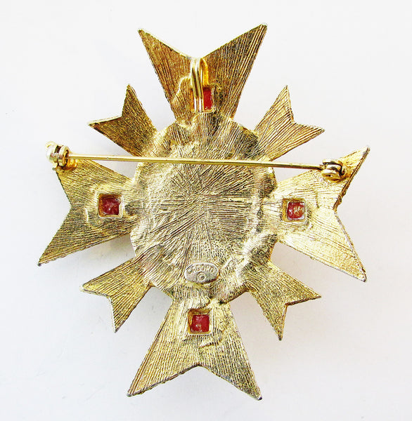 Vintage 1950s Cadoro Gripoix Rhinestone Maltese Cross Pin/Pendant - Back