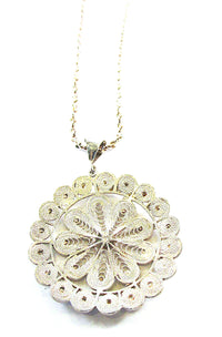 Vintage 1930s Cannetille Work Sterling Silver Floral Pendant - Back - Thumbnail
