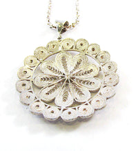 Vintage 1930s Cannetille Work Sterling Silver Floral Pendant - Back Close Up - Thumbnail