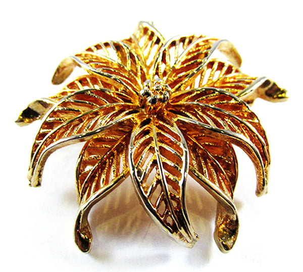Lisner 1950s Vintage Designer Gold-Toned Poinsettia Pin - Front