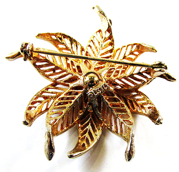 Lisner 1950s Vintage Designer Gold-Toned Poinsettia Pin - Back