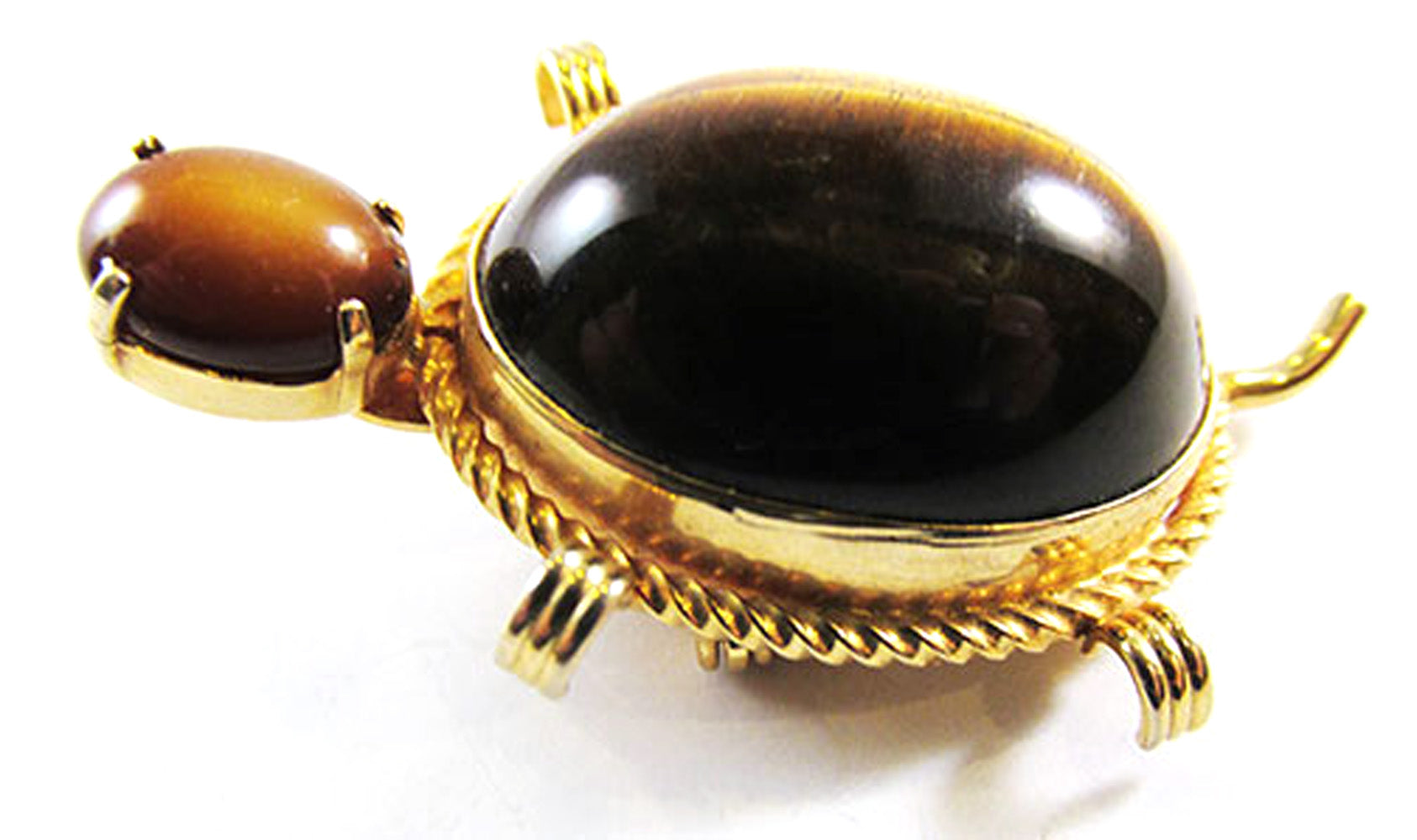 Signed Burt Cassell Vintage 1950s Tiger’s Eye Figural Turtle Pin - Front