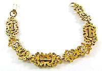 Florenza 1950s Green Enamel and Clear Rhinestone Gold Bracelet - Back - Thumbnail