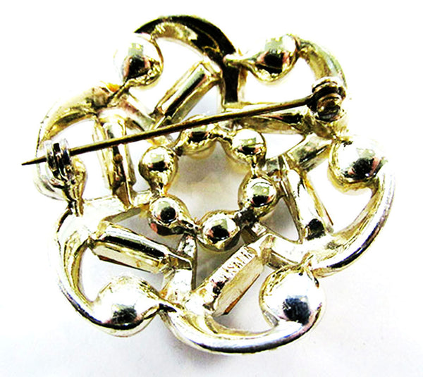 Lisner Vintage 1950s Designer Rhinestone and Pearl Swirl Pin - Back