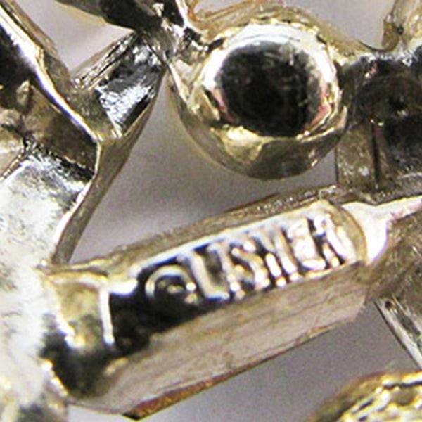 Lisner Vintage 1950s Designer Rhinestone and Pearl Swirl Pin - Signature