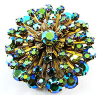 Vintage 1950s Teal Aurora Borealis Rhinestone Starburst Pin - Front - Thumbnail