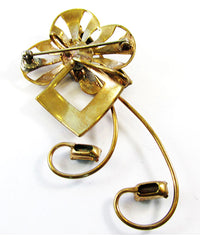 Vintage 1940s Avant-Garde Collectible Emerald Rhinestone Pin/Pendant - Back - Thumbnail