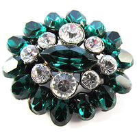 Vintage 1960s Retro Emerald-Green and Clear Rhinestone Oval Pin - Front Close Up - Thumbnail