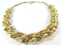 Lisner Vintage 1950s Citrine and Jonquil Rhinestone Floral Necklace - Front - Thumbnail