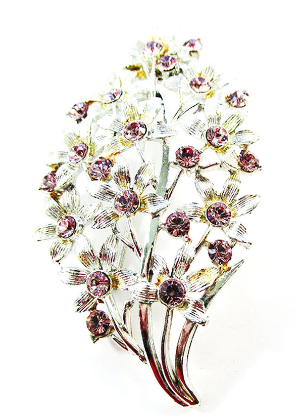 Coro 1950s Vintage Lavender Rhinestone Floral Bouquet Pin - Front