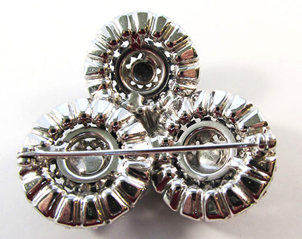 Vintage 1950s Sapphire and Clear Rhinestone Floral Pin - Back