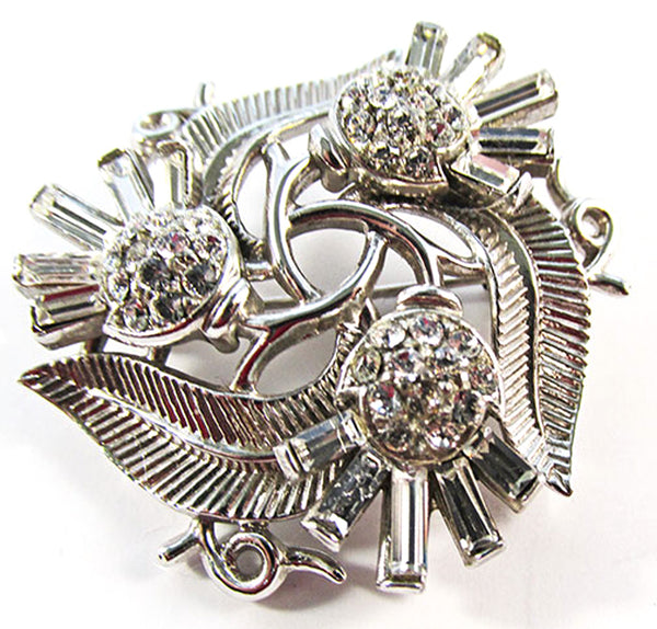 Crown Trifari Vintage 1950s Iconic Clear Rhinestone Thistle Pin - Front