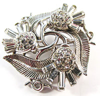Crown Trifari Vintage 1950s Iconic Clear Rhinestone Thistle Pin - Front - Thumbnail