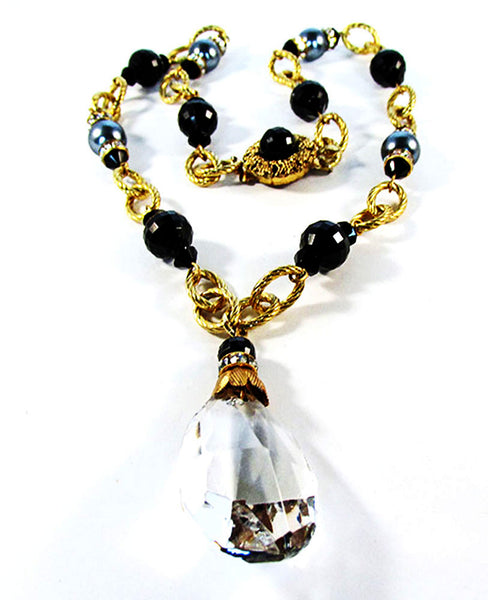 Vintage 1950s Crystal, Bead, Pearl, and Rhinestone Necklace - Front