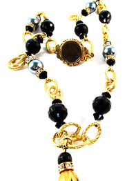 Vintage 1950s Crystal, Bead, Pearl, and Rhinestone Necklace - Chain and closure - Thumbnail