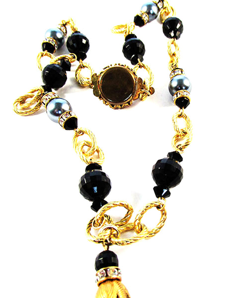 Vintage 1950s Crystal, Bead, Pearl, and Rhinestone Necklace - Chain and closure