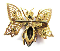 Vintage 1930s Czechoslovakian Brass Filigree Rhinestone Butterfly Pin - Back - Thumbnail