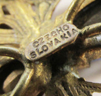 Vintage 1930s Czechoslovakian Brass Filigree Rhinestone Butterfly Pin - Mark - Thumbnail