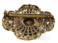 Vintage 1950s Signed West Germany Amethyst Rhinestone Floral Pin - Back - Thumbnail